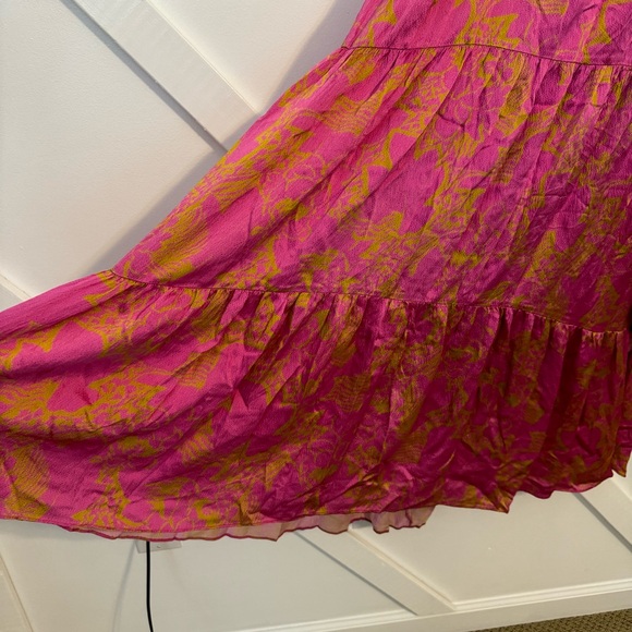 Tanya Taylor Liza Floral Print Flutter Sleeve Tie Wrap Waist Midi Dress Pink 6 - Picture 7 of 10